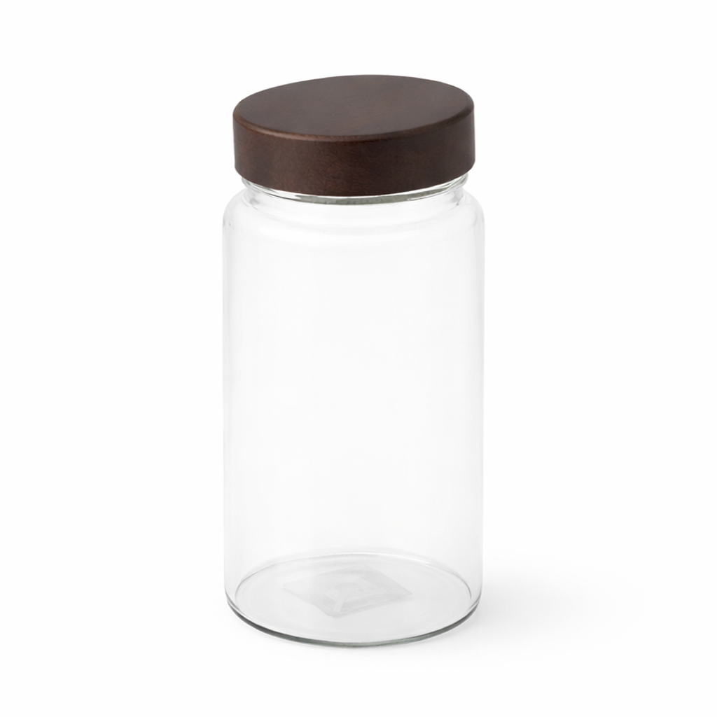 Wood Lid Jar (Medium) – Tall Storage Container with Dark Wooden Lid - Habitt
