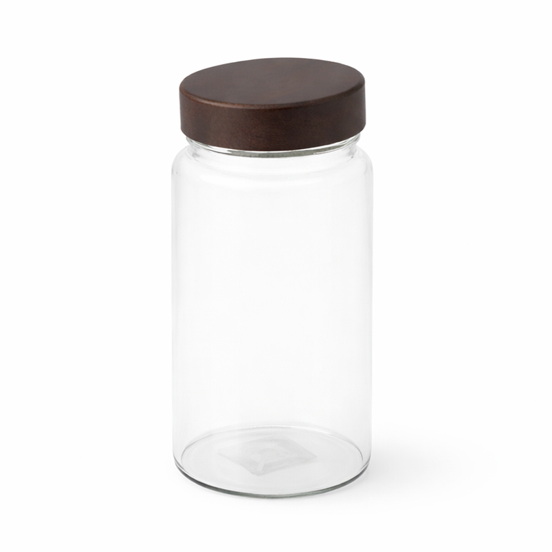 Wood Lid Jar (Medium) – Tall Storage Container with Dark Wooden Lid - Habitt