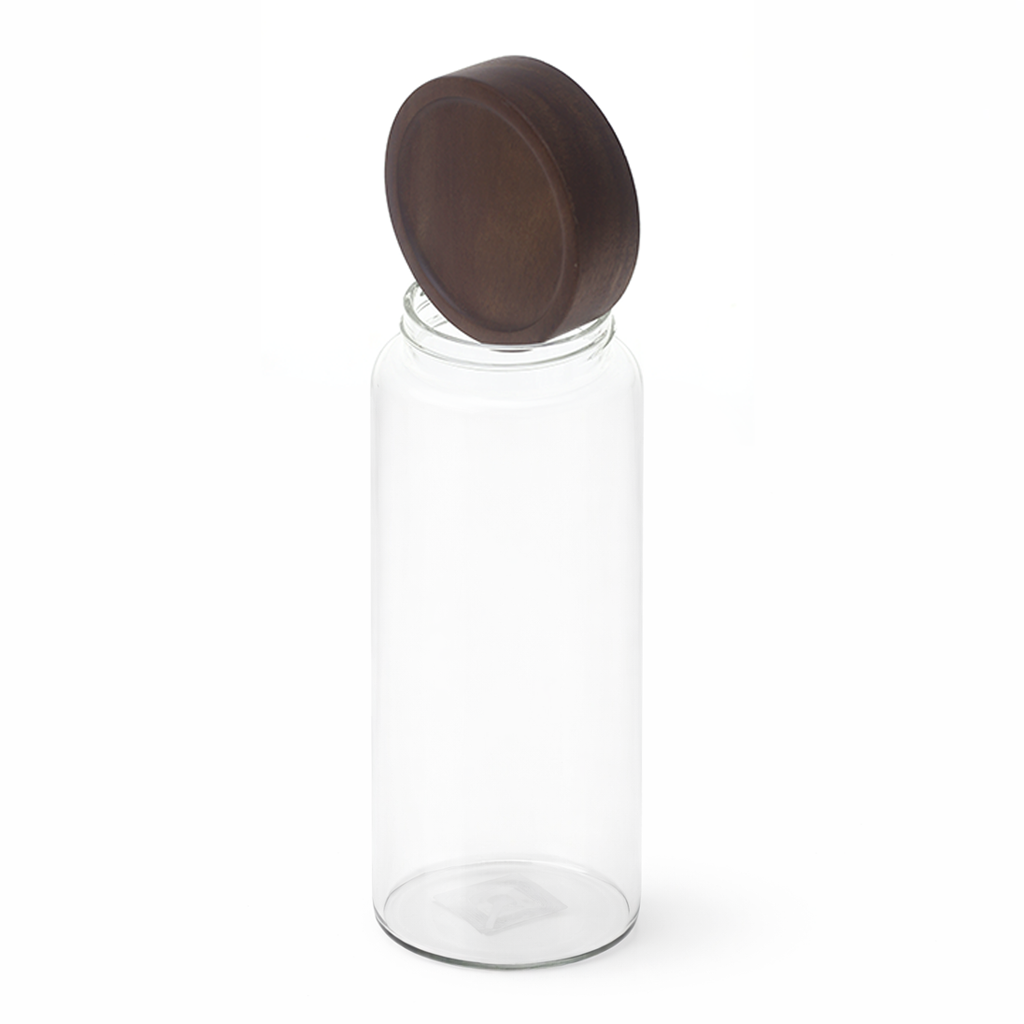 Wood Lid Jar (Large) – Tall Premium Storage Container with Dark Wooden Lid - Habitt