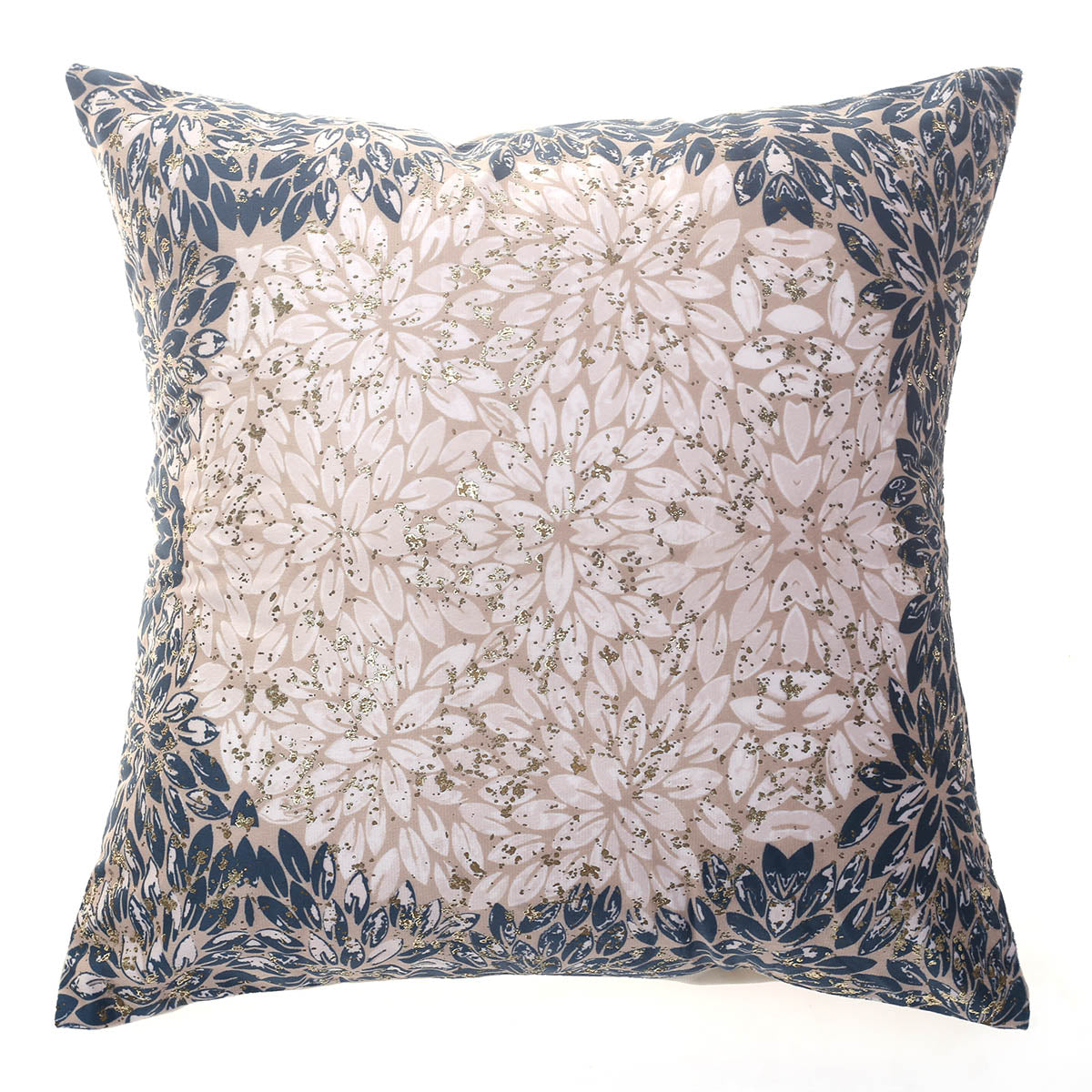 Beige & Gold Floral Textured Screen Print (Mother of Pearl) Cushion Cover 18x18" – Elegant Decorative Throw Pillow - Habitt