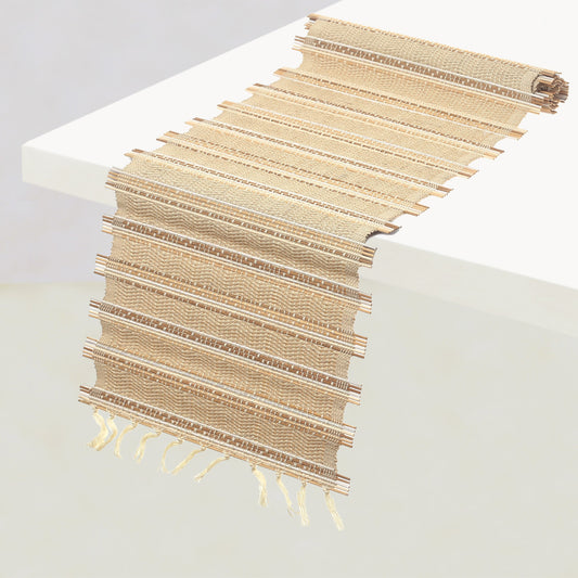 Neutral Weave Bamboo Runner 13x45" – Natural Textured Dining Table Runner - Habitt