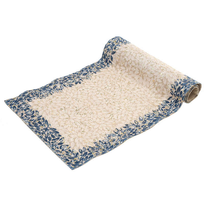 Beige & Gold Floral Textures Screen Print (Mother of Pearl) Runner 14x45" – Elegant Decorative Table Runner - Habitt