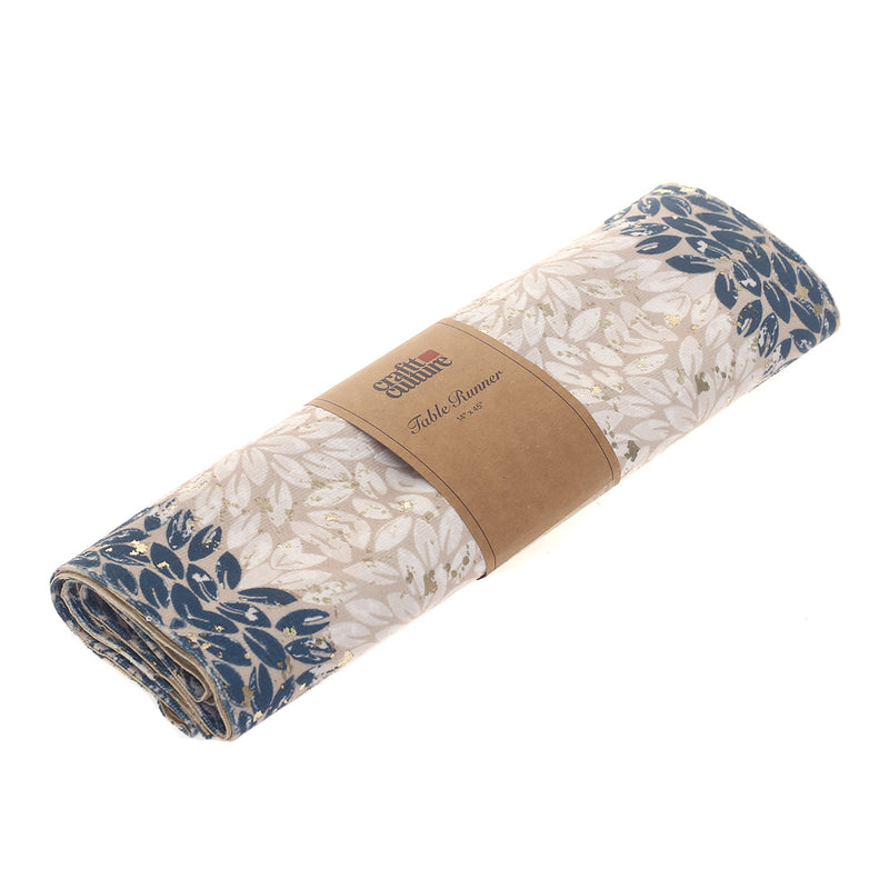 Beige & Gold Floral Textures Screen Print (Mother of Pearl) Runner 14x45" – Elegant Decorative Table Runner - Habitt
