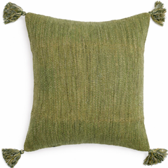 Coir Green Cushion Cover 20x20" – Rustic Textured Tassel Throw Pillow Cover - Habitt