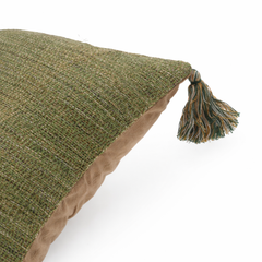 Coir Green Cushion Cover 20x20" – Rustic Textured Tassel Throw Pillow Cover - Habitt