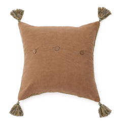 Coir Green Cushion Cover 20x20" – Rustic Textured Tassel Throw Pillow Cover - Habitt