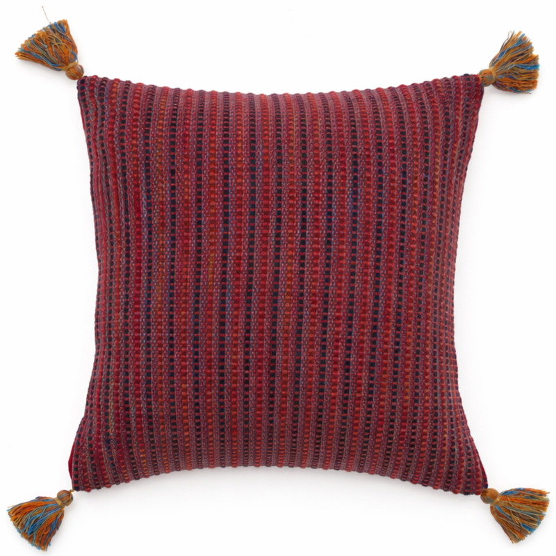 Jute Textures Cushion Cover 18x18" – Rustic Striped Tassel Decorative Pillow - Habitt