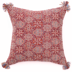 Tangerine Ethnic Cushion Cover 20x20" – Boho Printed Tassel Decorative Pillow - Habitt