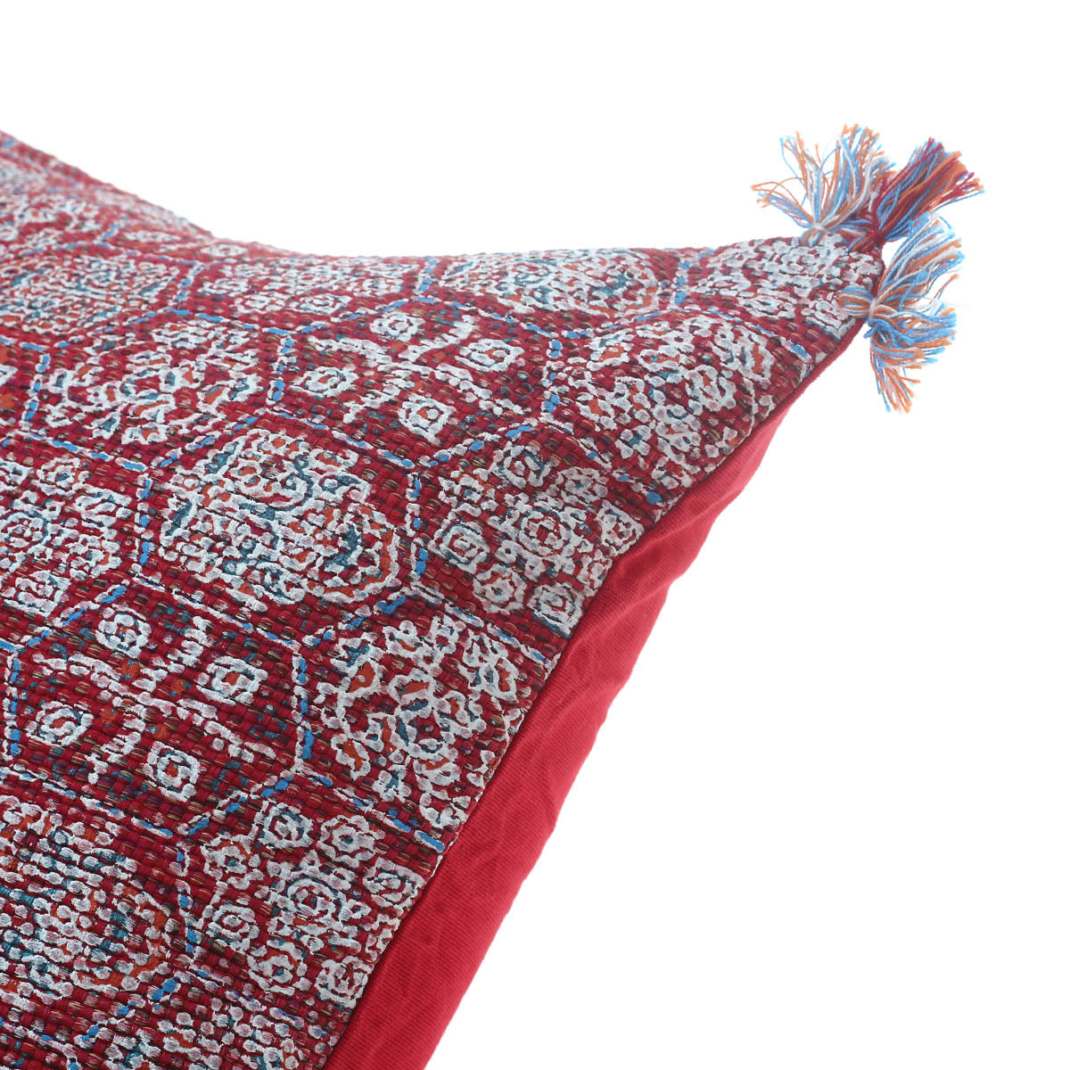 Tangerine Ethnic Cushion Cover 20x20" – Boho Printed Tassel Decorative Pillow - Habitt