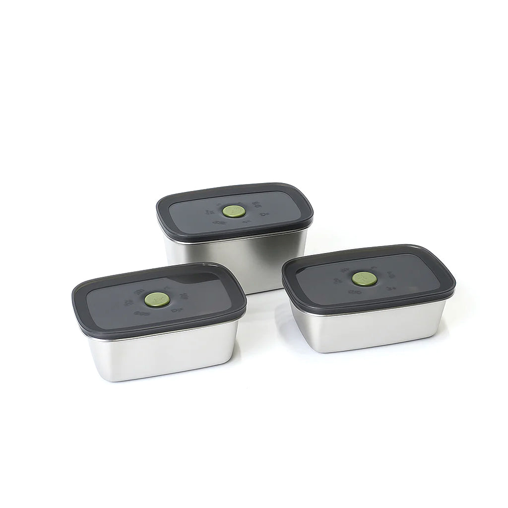 3PCS Steel Storage Box Set – Rectangular Vacuum Seal Containers – 1000ml to 1600ml