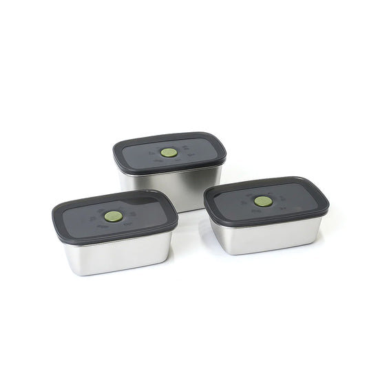 3PCS Steel Storage Box Set – Rectangular Vacuum Seal Containers – 1000ml to 1600ml