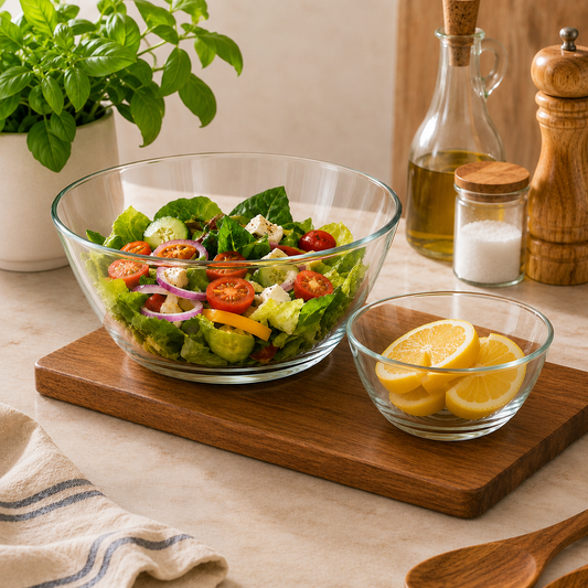 Clear Wide-Rim Pressed-Glass 7-Piece Fruit Bowl Set – 230/115 mm Small Bowls