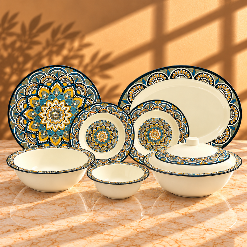 Nightfall Blossom Dinner Set – Artistic Mandala Elegance for Refined Dining (22 / 30 / 43 PCS)