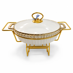 Casserole with Stand – Elegant Serving Dish with Gold Stand - Habitt