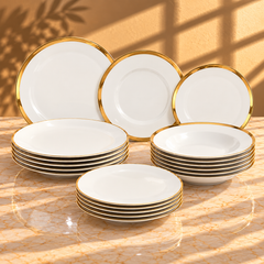 Premium Porcelain Plate Set with Gold Rim | Elegant Dinnerware for 6 Persons