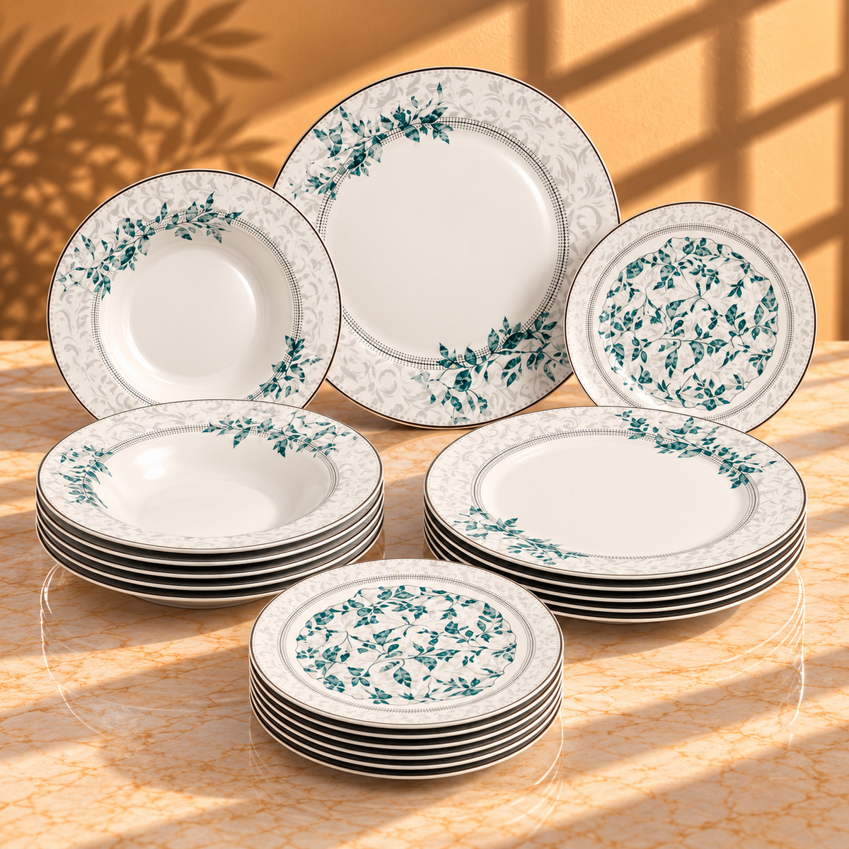 Premium Porcelain Plate Set | Elegant Blue Floral Dinnerware for 6 Persons