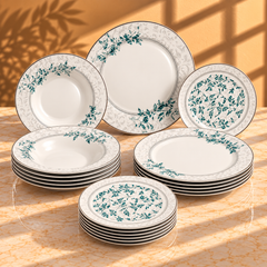 Premium Porcelain Plate Set | Elegant Blue Floral Dinnerware for 6 Persons