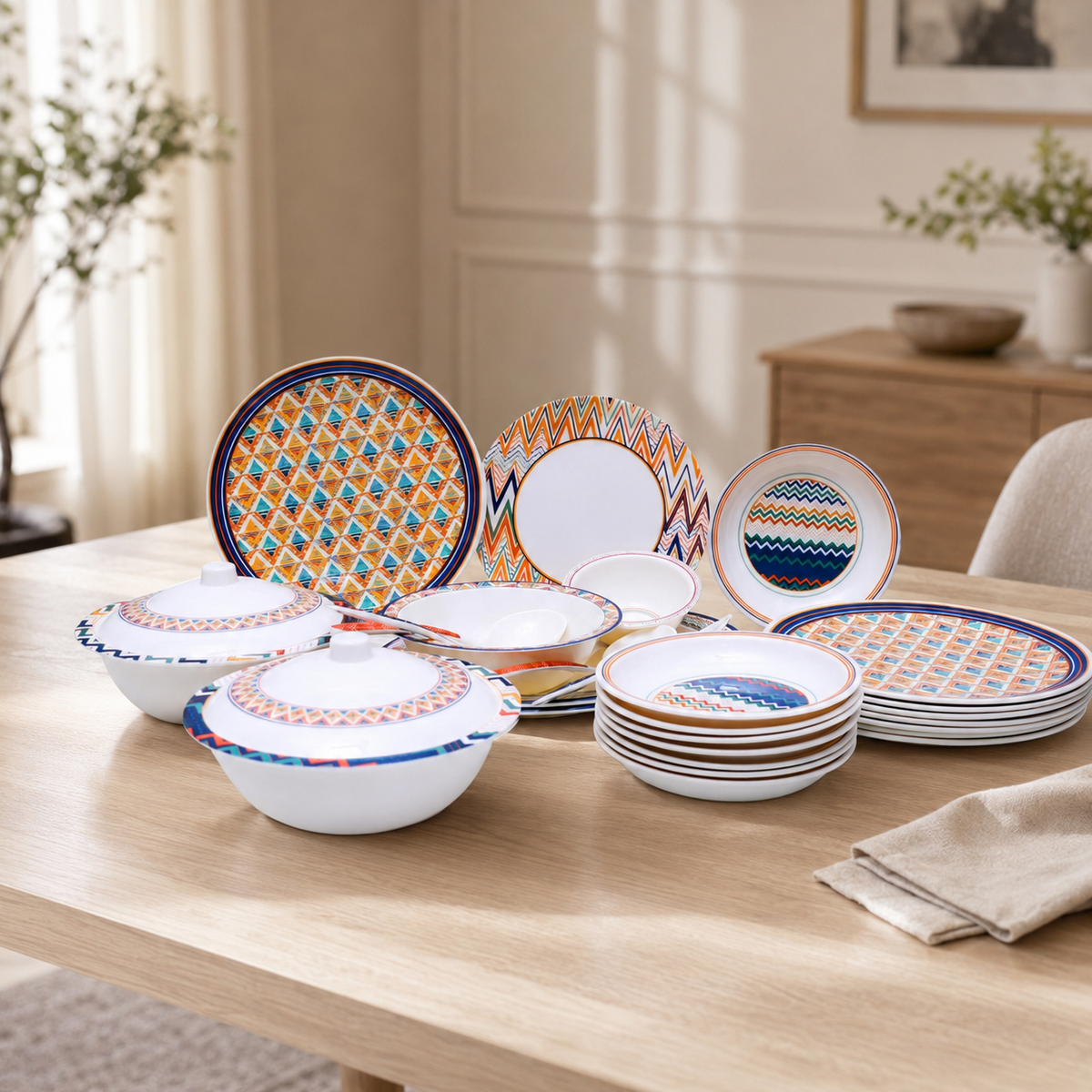 Dinner Set Coloured Chevron