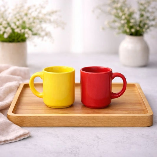 Set of 2 Ceramic Coffee Mugs Yellow & Red Cups | Modern Tea & Coffee Mug Set