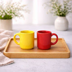 Set of 2 Ceramic Coffee Mugs Yellow & Red Cups | Modern Tea & Coffee Mug Set