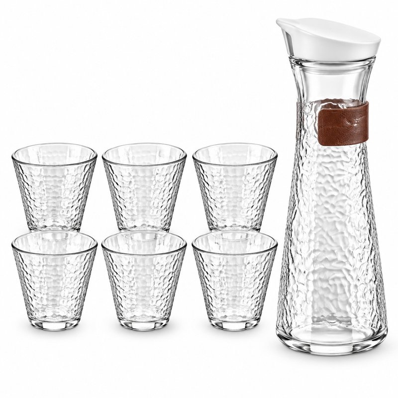 Premium Textured Glass Water Pitcher with Glasses
