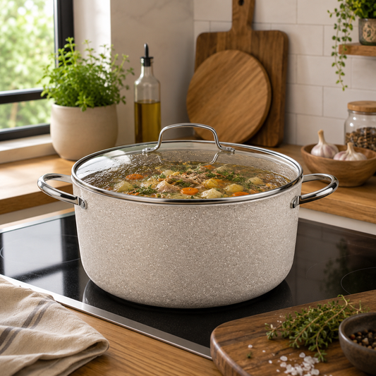 Granita Aluminum Casserole 28 x 14.5 cm – 8.0L Granite Nonstick Cooking Pot with Glass Lid