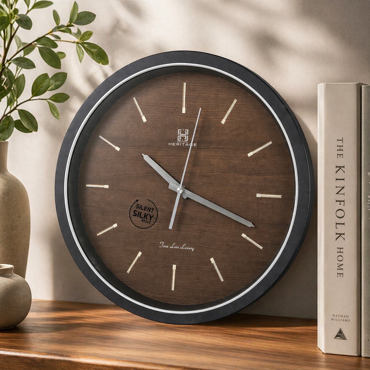 Oxford 14" Modern Minimalist Wall Clock – Sleek Black Dial with Silver Hands, Contemporary Plastic Frame - Habitt