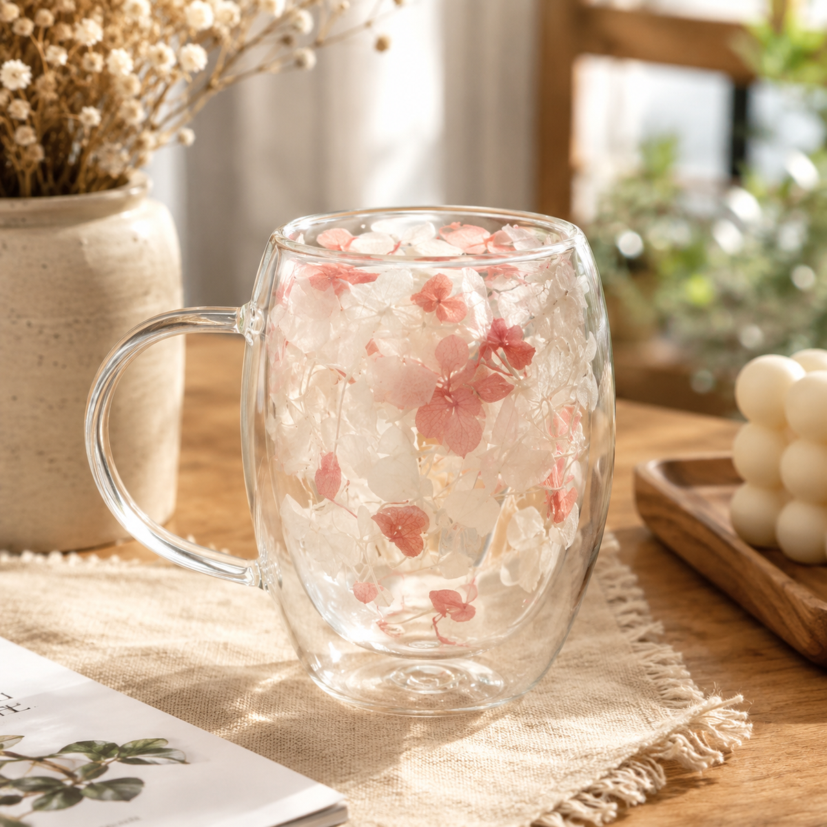 Double Wall Glass Mug – Midnight Summer Floral | 350ml