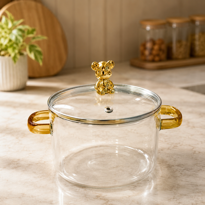 Medium Casserole with Lid & Side Handles – Transparent Serving Pot for Kitchen, Dining
