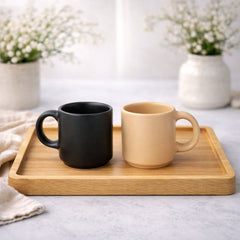 Set of 2 Mini Ceramic Coffee Mugs Beige & Black Color Cups | Modern Tea & Coffee Mug Set - Habitt
