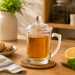 Premium 360 mL Glass Mug with Lid & Handle – Stylish Single-Piece Drinking Cup