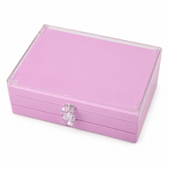 Assorted Multi-Tier Jewellery Box with Clear Compartments & Crystal Knobs