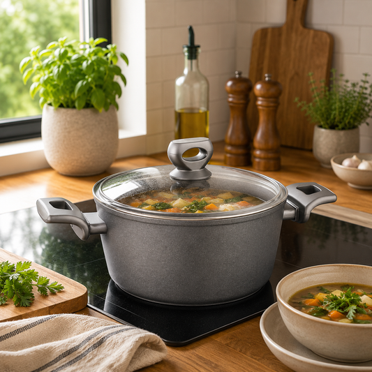 NORA Ceramic Casserole 20x9.8 cm – Nonstick Cooking Pot with Glass Lid