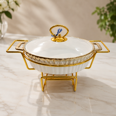 Casserole with Stand – Elegant Serving Dish with Gold Stand - Habitt