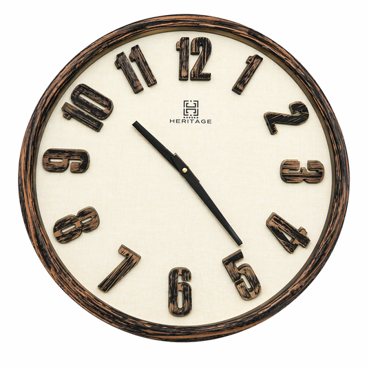 Heritage “Albino” Wall Clock – 20-Inch Rustic Decorative Clock with Black Plastic Frame & Raised 3D Numbers - Habitt
