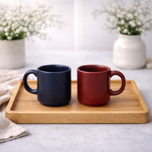 Set of 2 Ceramic Coffee Mugs Mehroon & Dark Blue Color Cups | Modern Tea & Coffee Mug Set