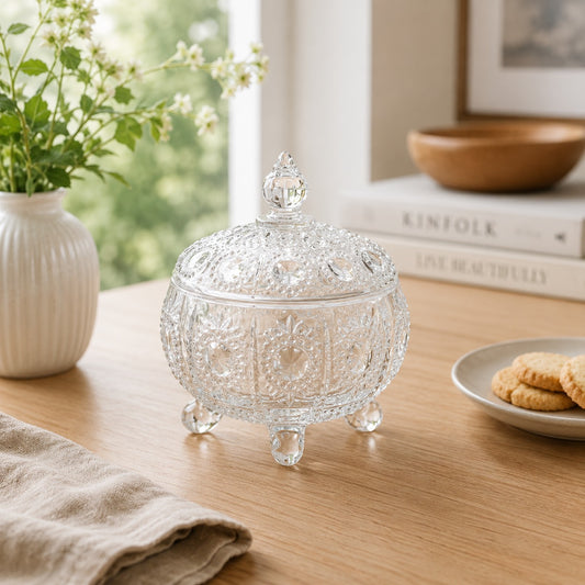 Crystal Cut Glass Storage Jar with Lid