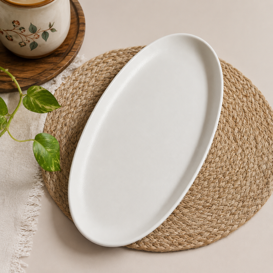 Oval Long Plate – White