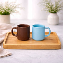 Set of 2 Ceramic Coffee Mugs Light Blue & Brown Color Cups | Modern Tea & Coffee Mug Set