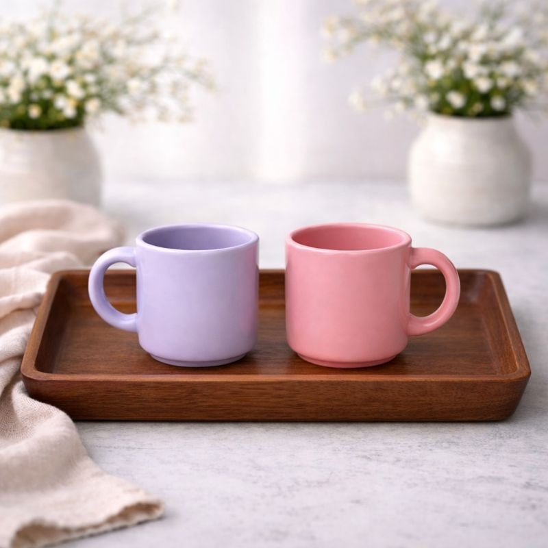 Set of 2 Ceramic Coffee Mugs pink & Purple Color Cups | Modern Tea & Coffee Mug Set