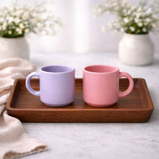Set of 2 Ceramic Coffee Mugs pink & Purple Color Cups | Modern Tea & Coffee Mug Set