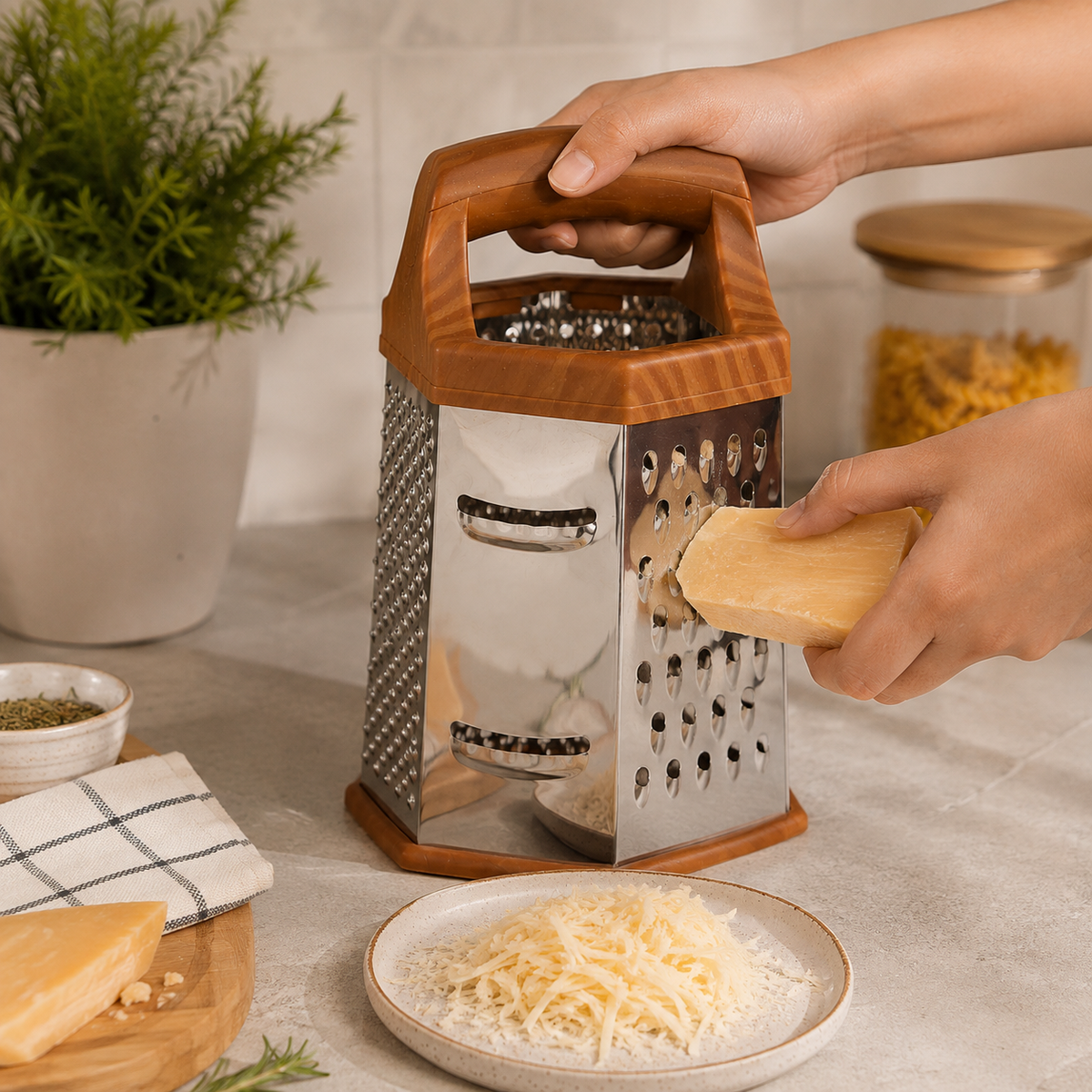 6-Sided Kitchen Grater – Multipurpose Vegetable & Cheese Grater with Handle