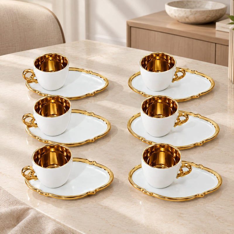 Sol Stylish Cup & Saucer Set of 6 – Black & Gold Porcelain Coffee Set 90120