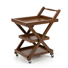 3-Step Wooden X-Design Tea Trolley with Wheels