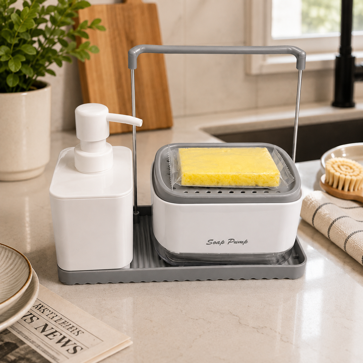 Soap Pump with Sponge Holder & Sink Organizer