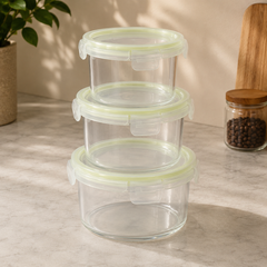 3-Piece Storage Jar Set with Locking Lids – Transparent Kitchen Containers for Snacks, Dry Food & Pantry Storage