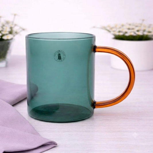 Green Transparent Glass Mug with Amber Handle