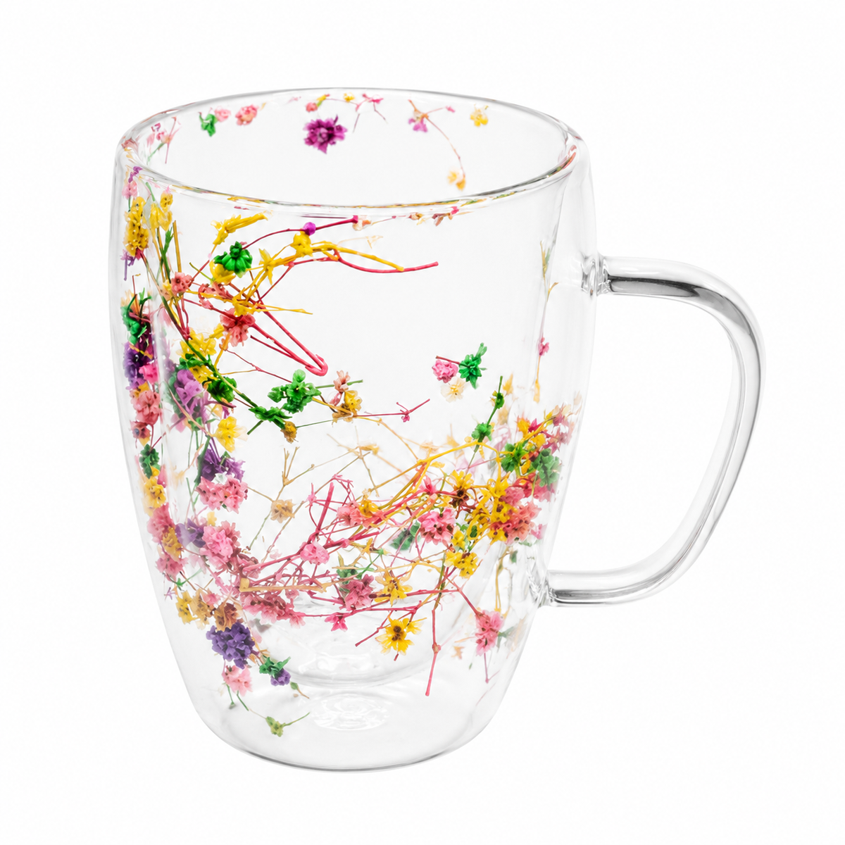 Floral Double-Wall Glass Mug