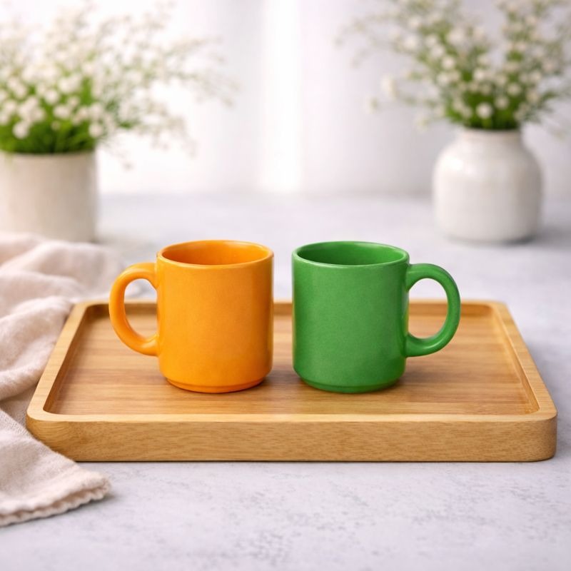 Set of 2 Ceramic Coffee Mugs – Orange & Green Color Cups | Modern Tea & Coffee Mug Set