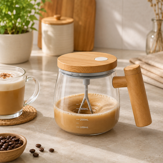 Coffee Beater Glass Mug – 400ml (USB Rechargeable)
